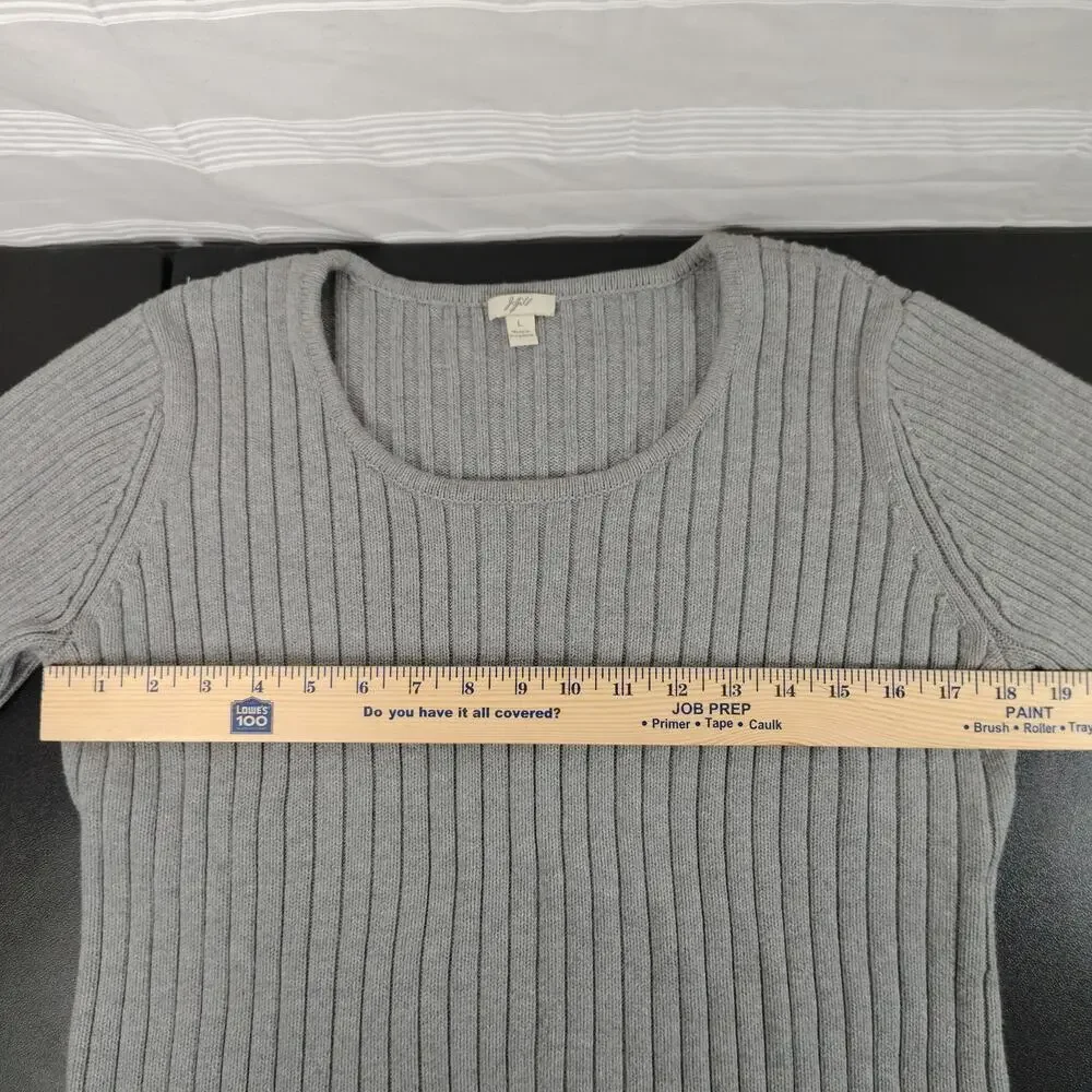 J. Jill Pull Over Ribbed Sweater 3/4 Sleeve Gray Women's Size Large‎ 100% Cotton